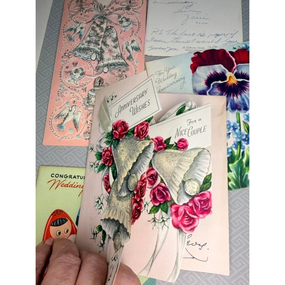 10 Vintage Kitsch Cute Anniversary Greeting Cards 1954 Mid-Century Ephemera